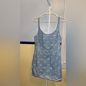 Hollister Size 7 Blue Cotton Palm Tree Short Tight Summer Beach Jean Denim Dress